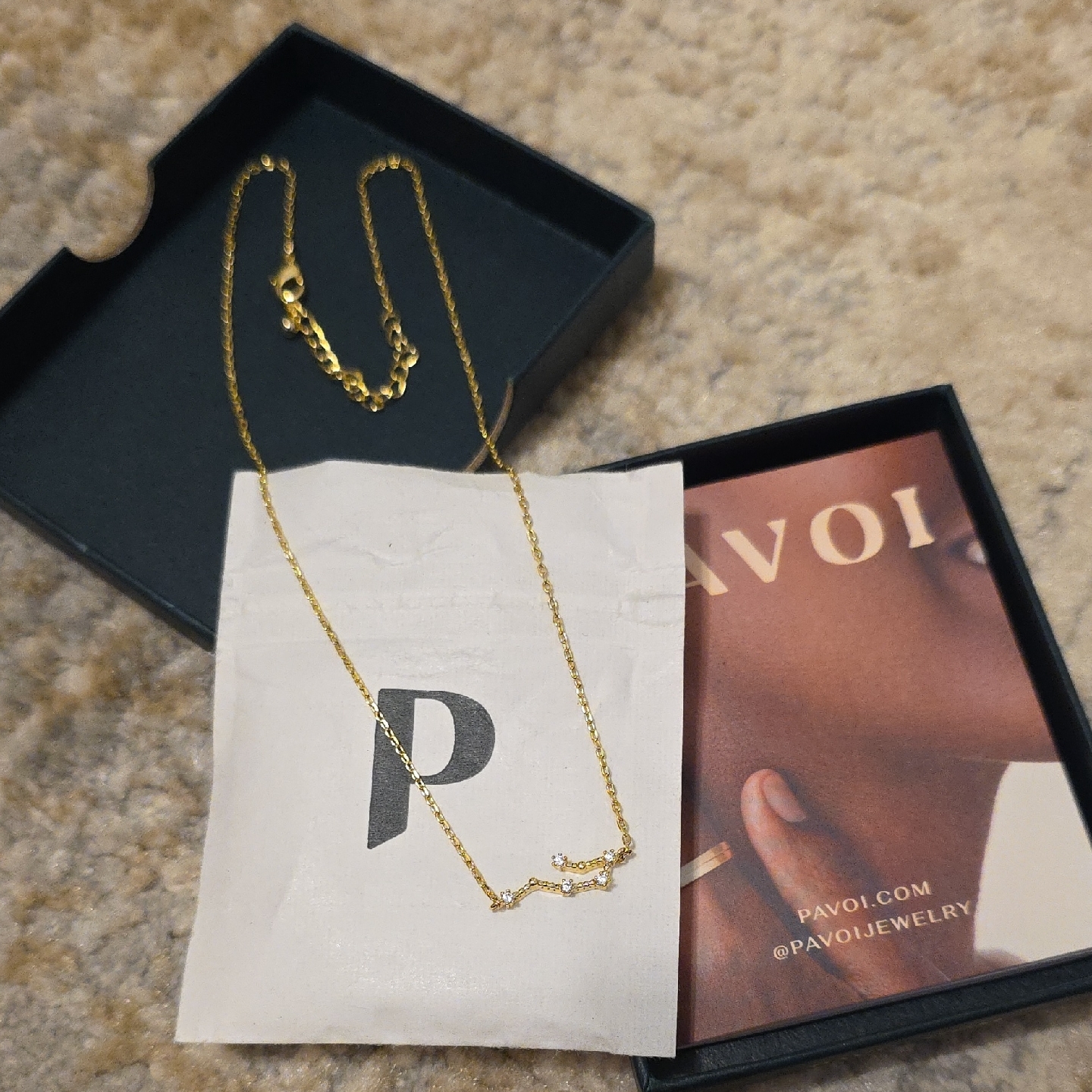 Pavoi Dainty Gold Aquarius Zodiac Sign Necklace With Jewelry Box 25$